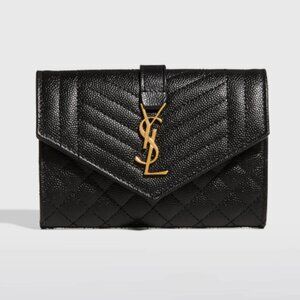Authentic Saint Laurent Envelope Small YSL Flap Wallet in Grained Leather - EUC